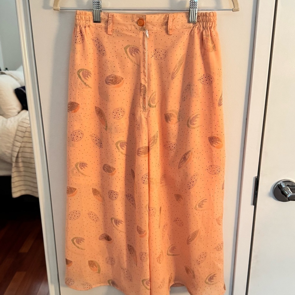 Vintage‎ Peach Chiffon Midi Skirt Floral Print S